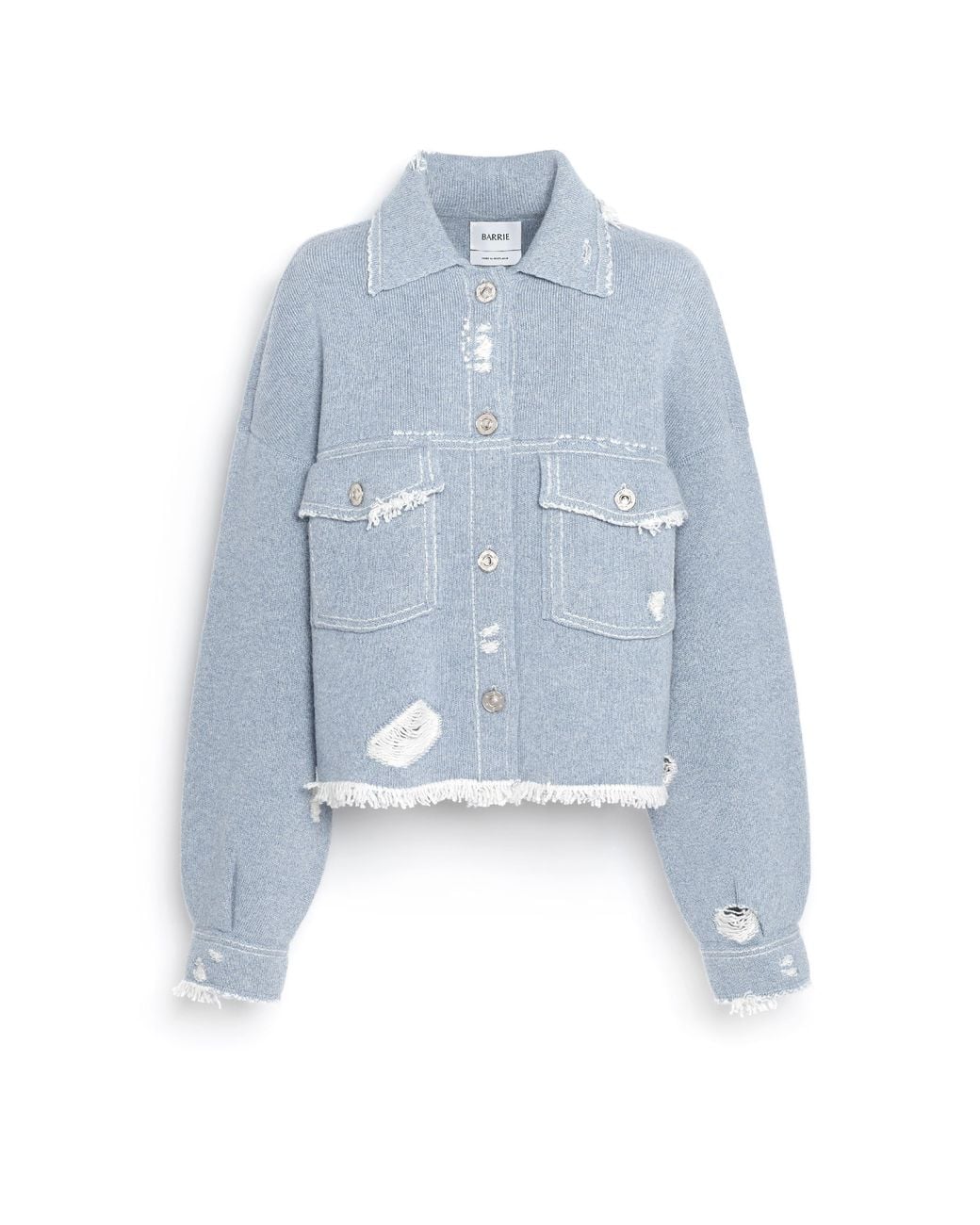 Barrie Blue Denim Fringed Cashmere And Cotton Jacket