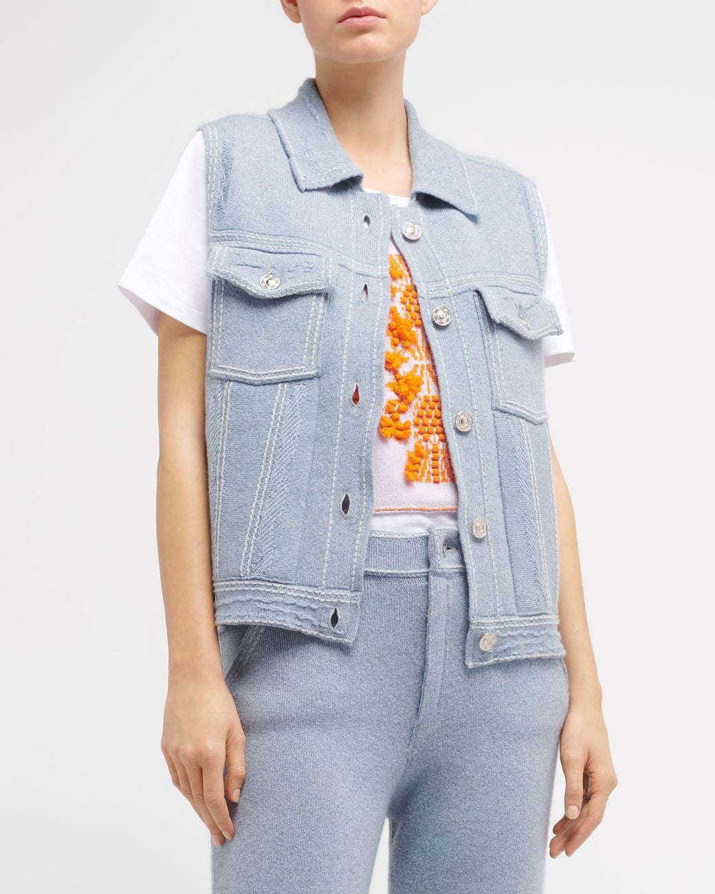 Barrie Blue Oversized Sleeveless Denim Jacket In Cashmere And Cotton