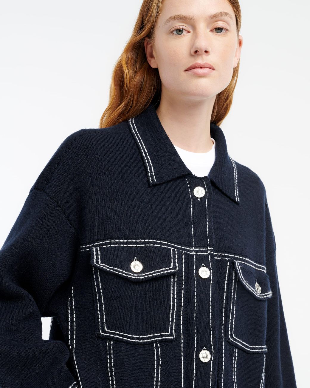 Barrie Blue Denim Oversized Cashmere And Cotton Jacket