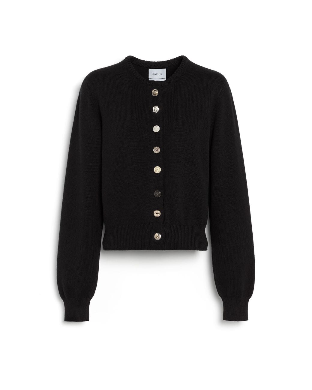Barrie Black Cotton And Cashmere Cardigan With Jewelled Buttons