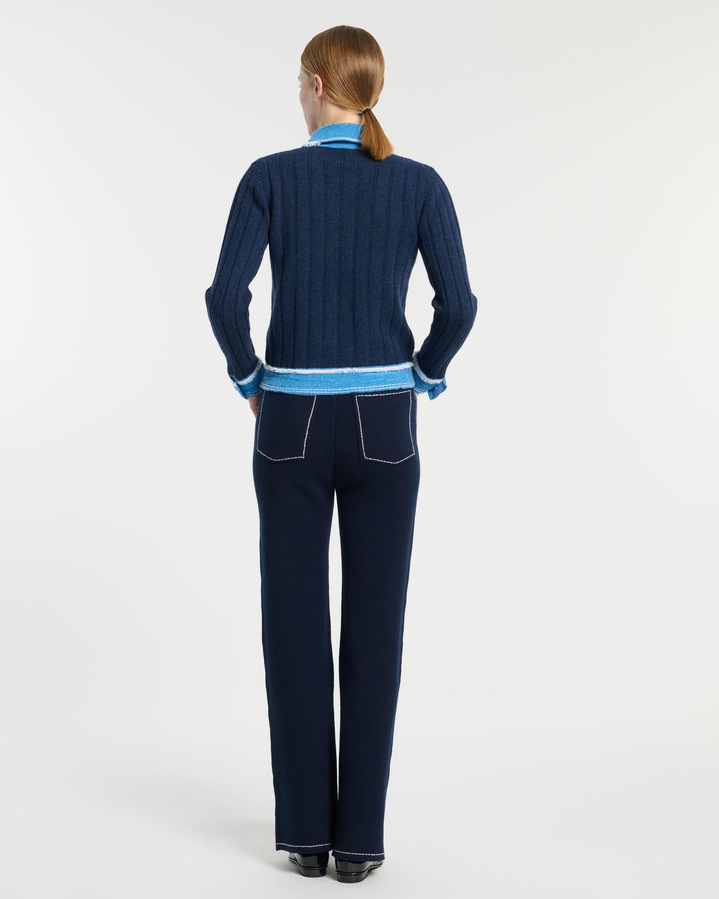 Barrie Blue Denim Jacket In Ribbed Knit