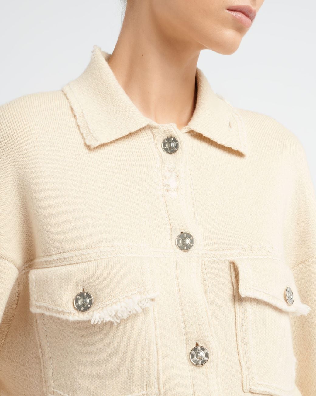 Barrie Natural Denim Fringed Cashmere And Cotton Jacket