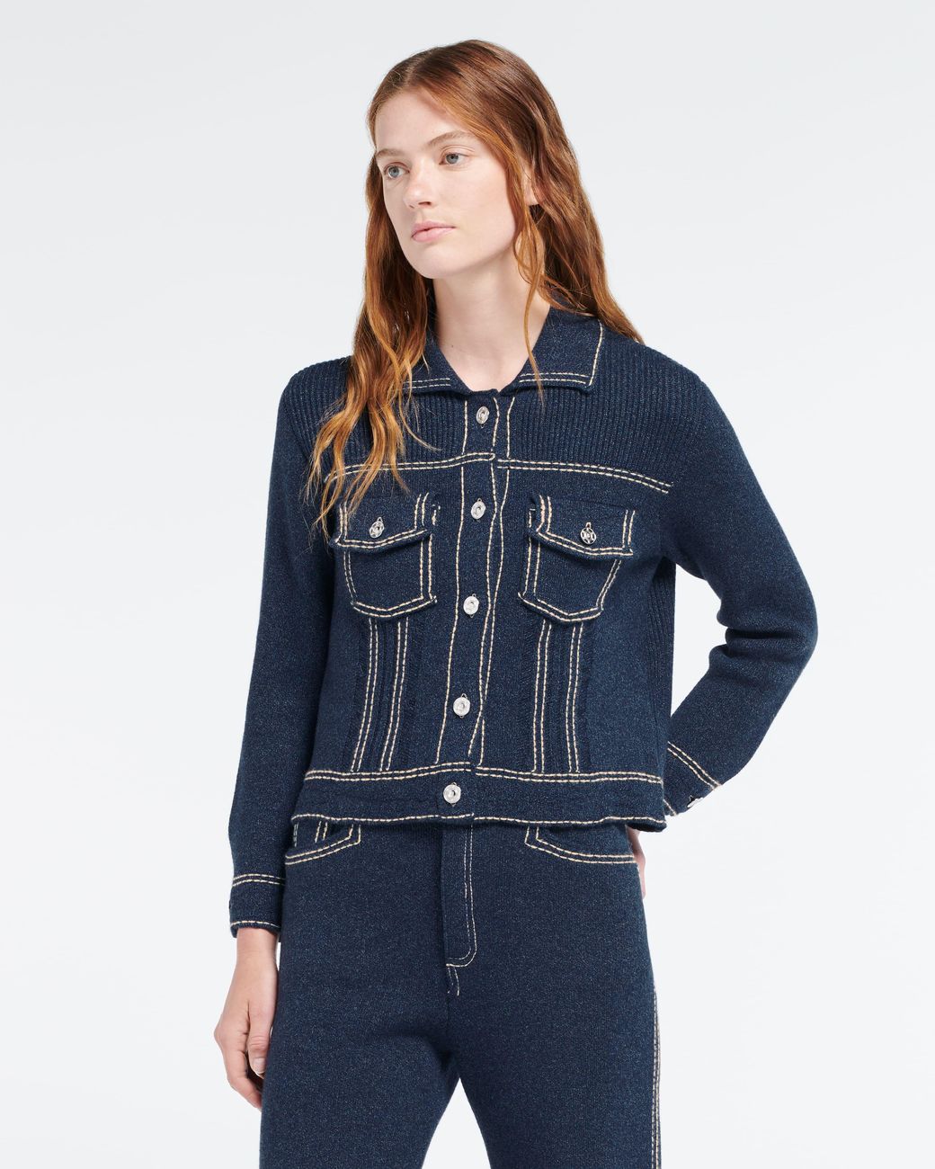 Barrie Blue Denim Fitted Cashmere And Cotton Jacket