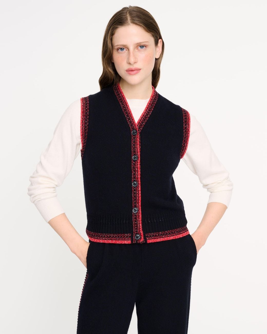 Barrie Blue Sleeveless Cashmere Cardigan