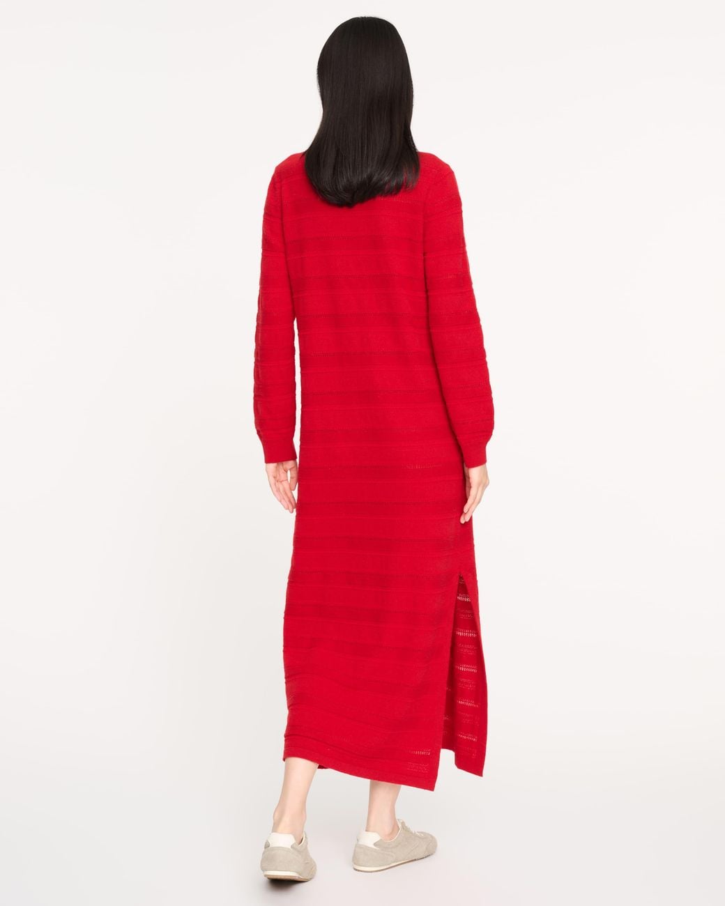 Barrie Red Long Cashmere And Cotton Dress With Lace Stripes