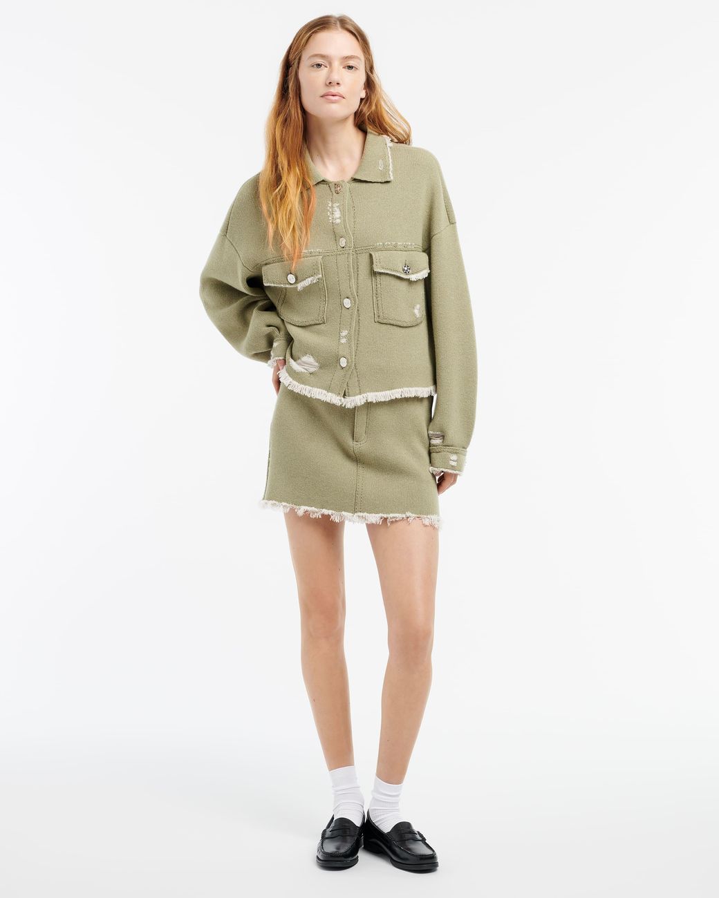 Barrie Green Denim Fringed Cashmere And Cotton Jacket