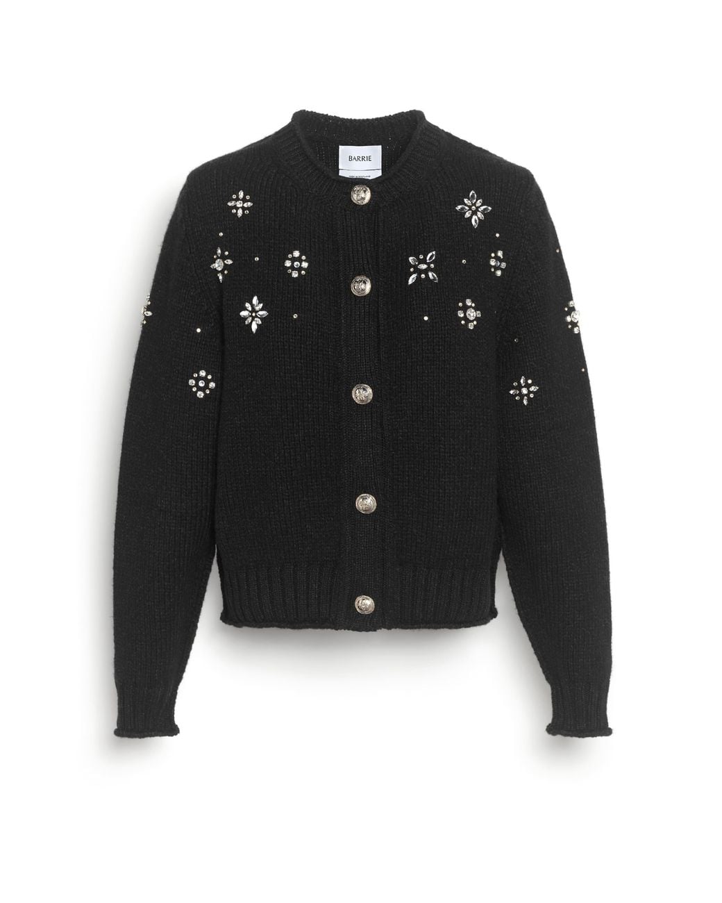 Barrie Black Chunky Cashmere Cardigan With Jewel Detail