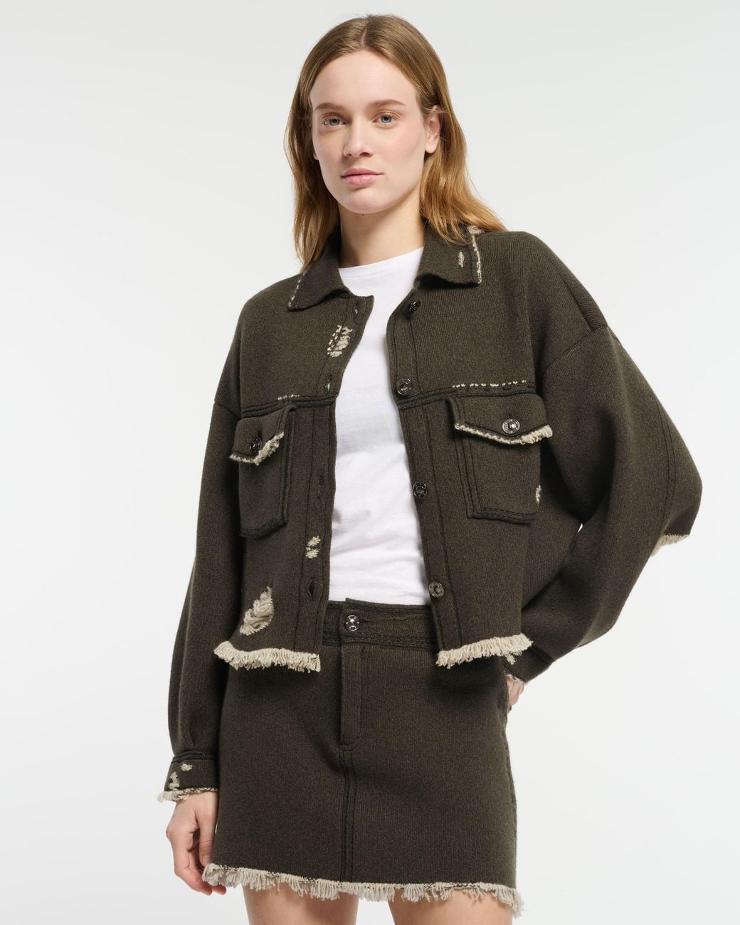 Barrie Black Denim Fringed Cashmere And Cotton Jacket
