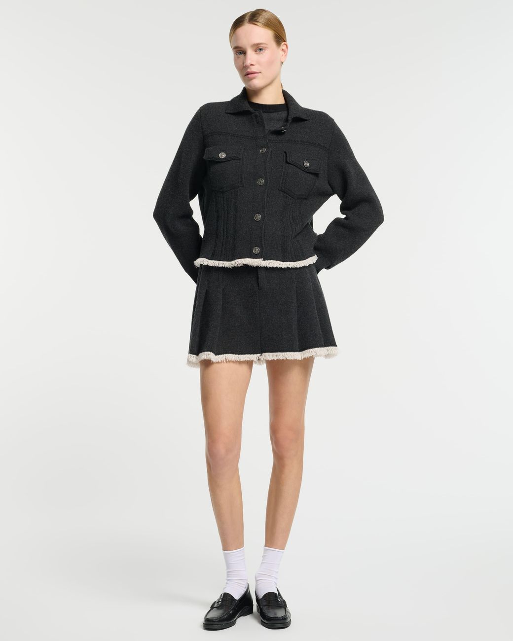 Barrie Black Denim Jacket With Pleated Back In Cashmere And Cotton