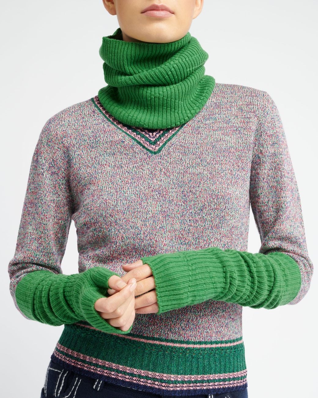 Barrie Green Long Cashmere Fingerless Gloves