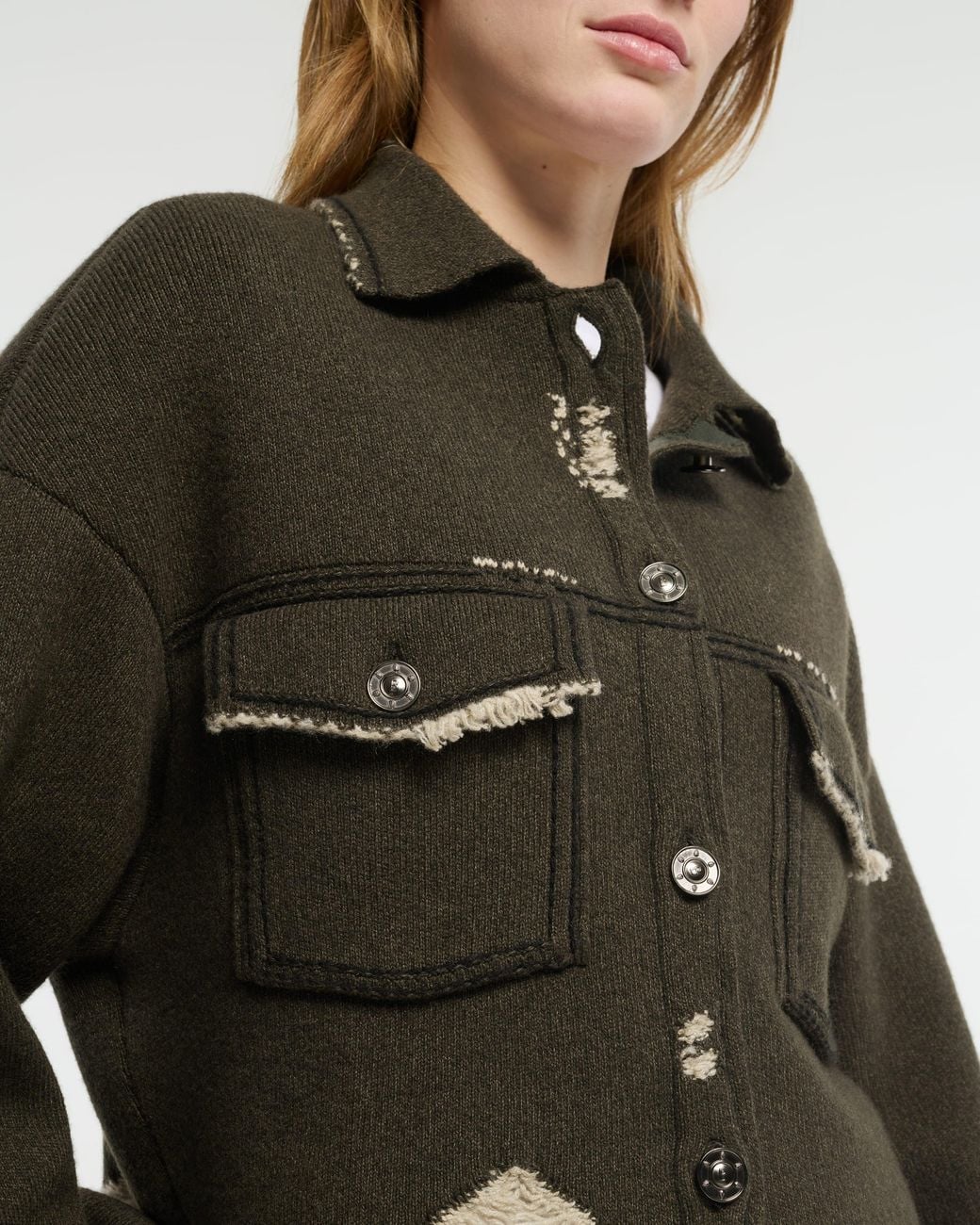 Barrie Black Denim Fringed Cashmere And Cotton Jacket
