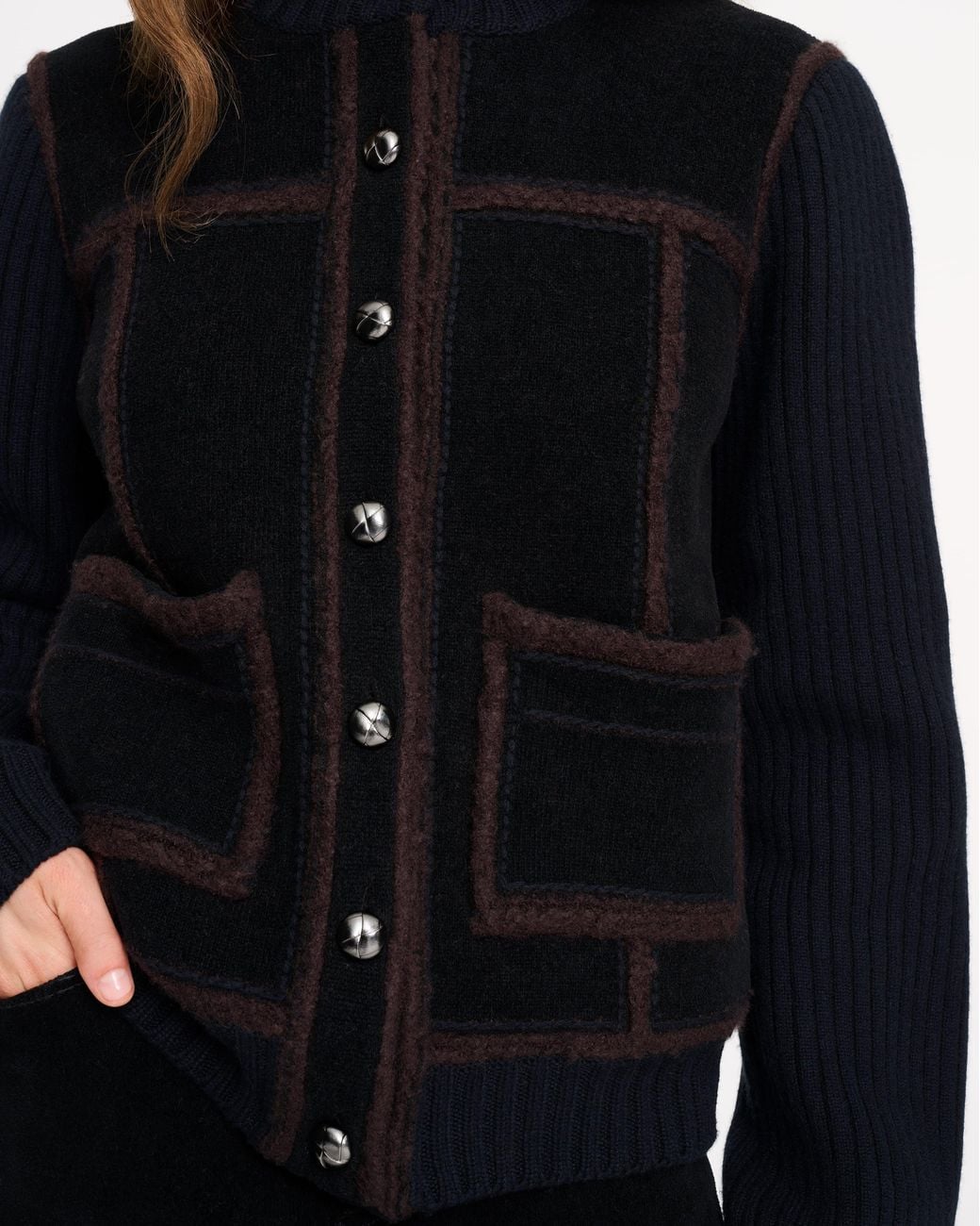 Barrie Black Cashmere And Cotton Shearling Jacket