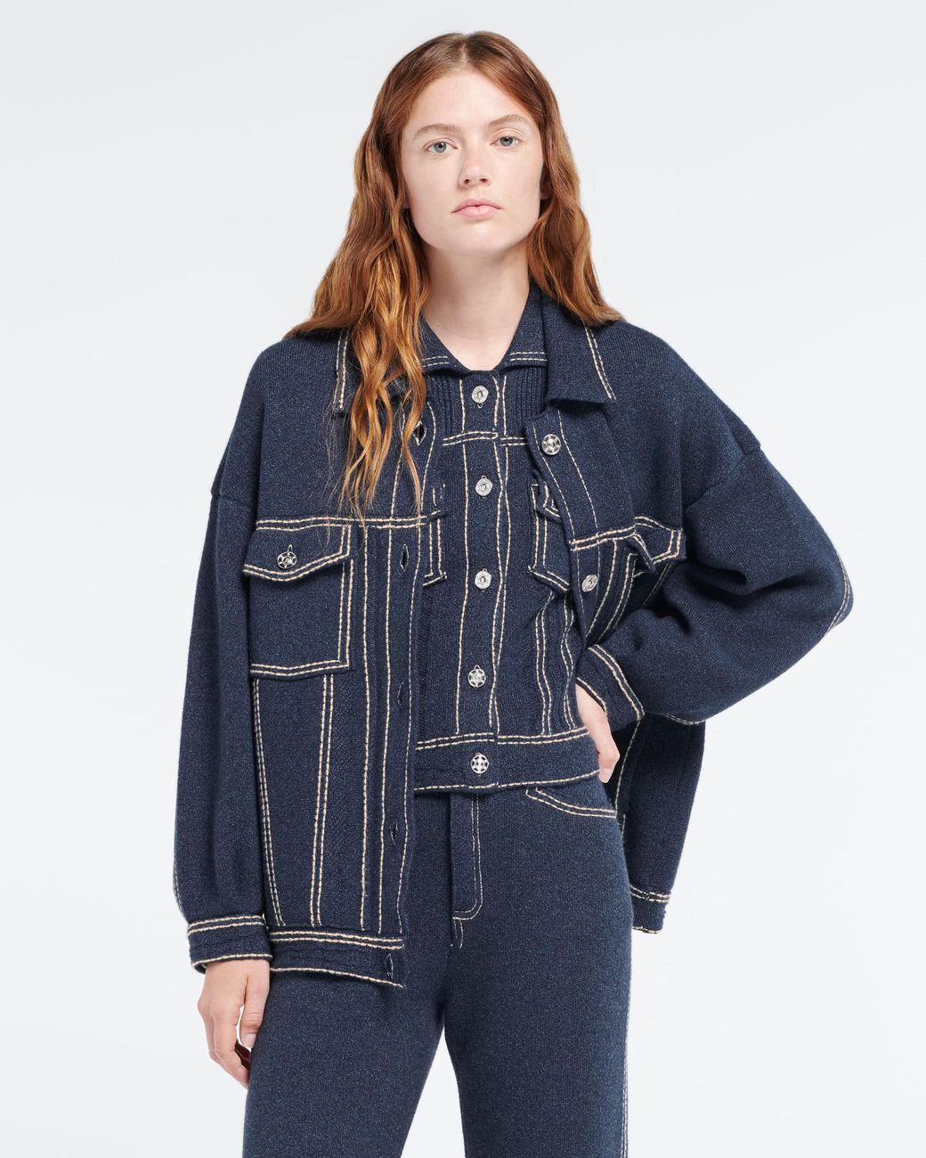 Barrie Blue Denim Oversized Cashmere And Cotton Jacket
