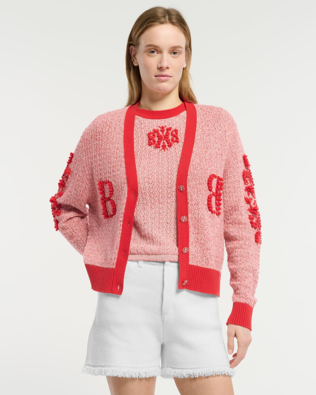 Barrie Pink Cashmere Lace Cardigan With B Logo