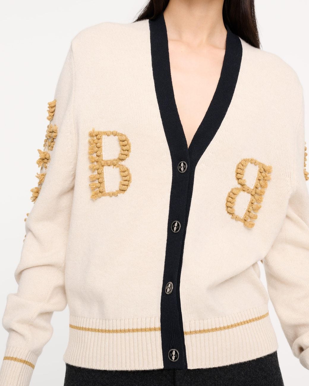 Barrie Natural Cashmere B Logo V-Neck Cardigan