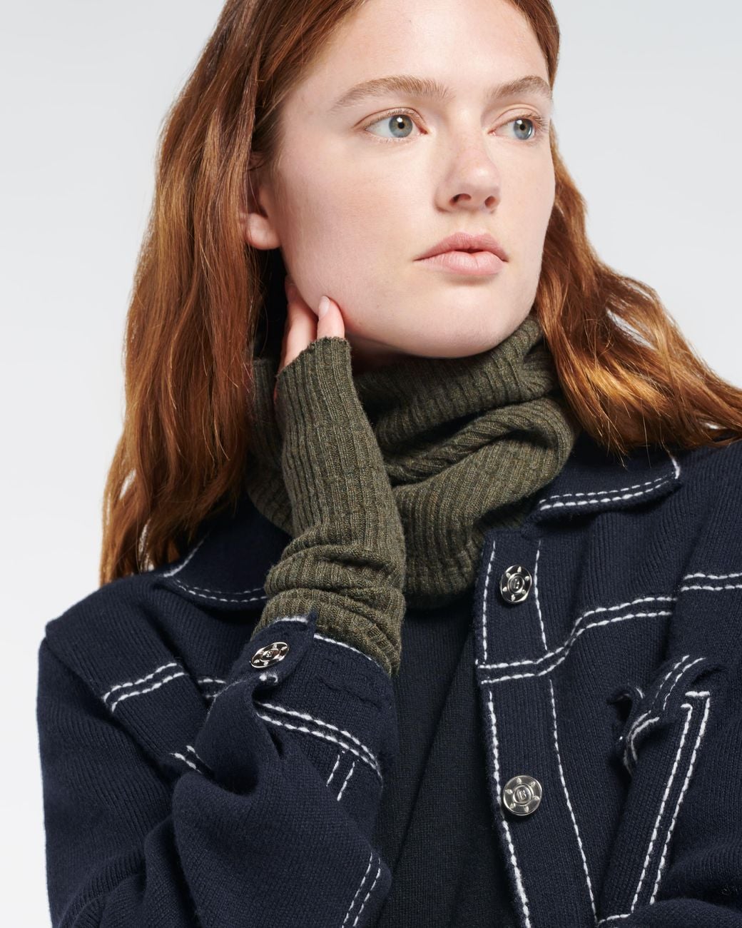Barrie Green Long Cashmere Fingerless Gloves