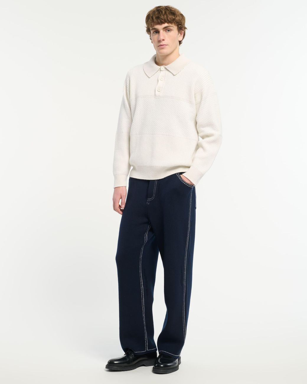 Barrie White Waffle-Effect Cashmere Polo Shirt for men