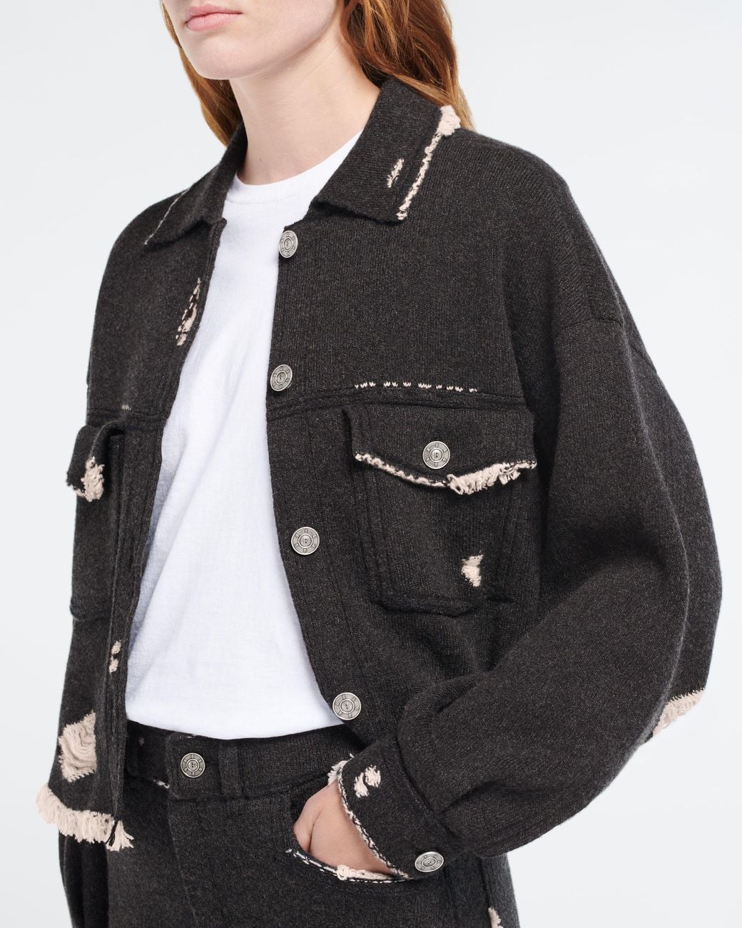 Barrie Black Denim Fringed Cashmere And Cotton Jacket