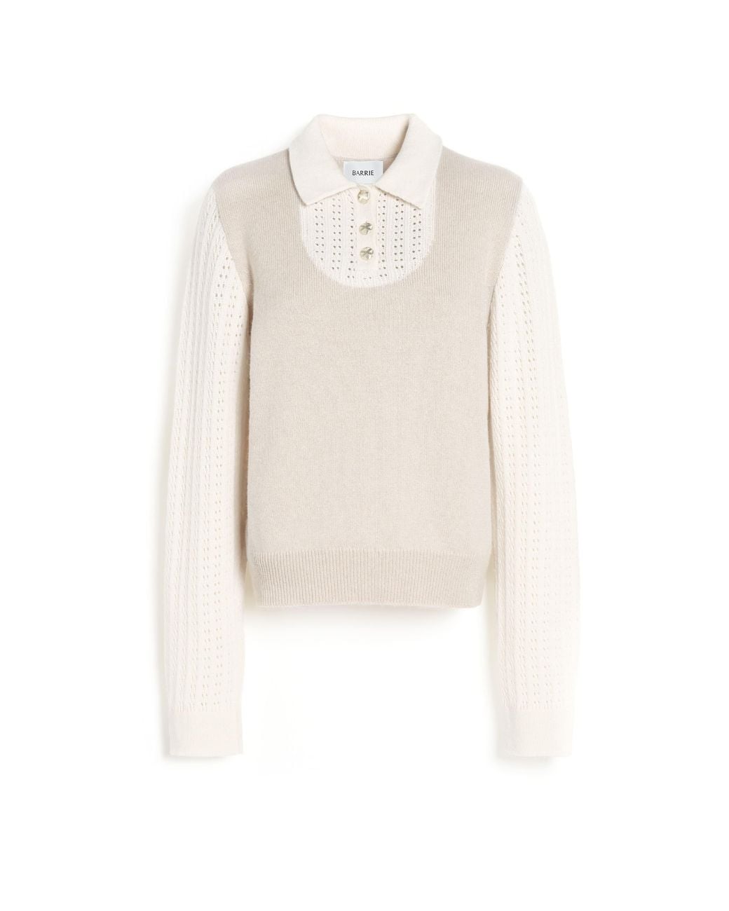 Barrie White Cashmere Lace Jumper With Polo Shirt Collar