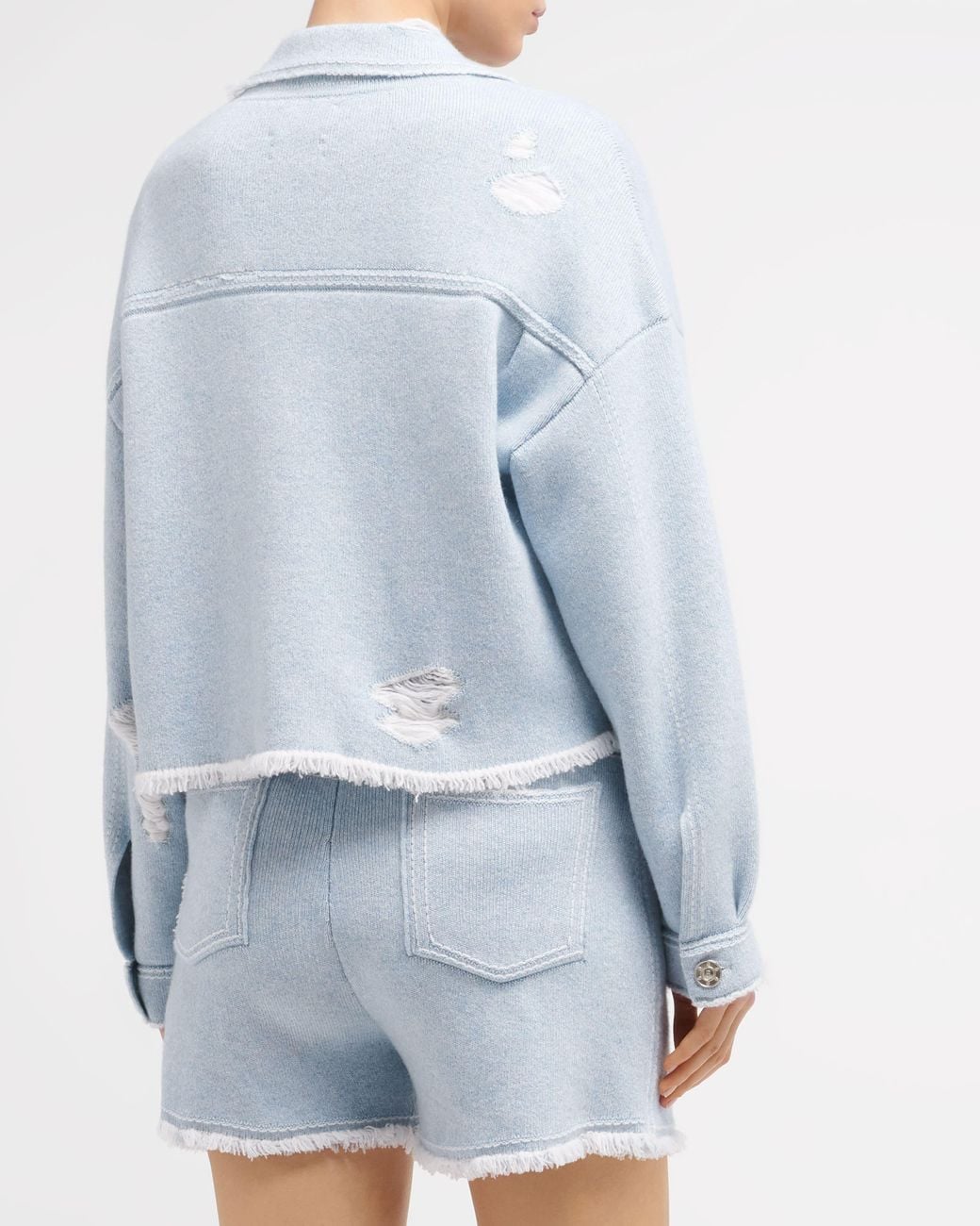 Barrie Blue Denim Fringed Cashmere And Cotton Jacket