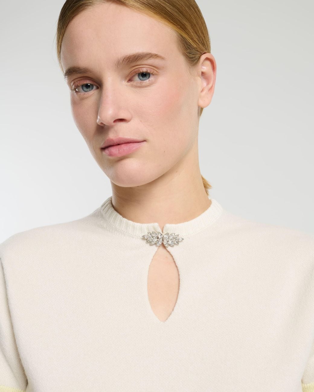 Barrie White Cashmere Top With Jewelled Details