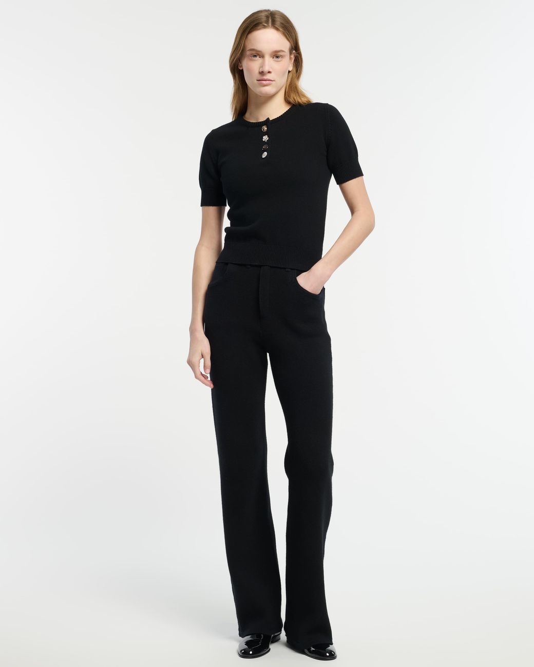 Barrie Black Cotton And Cashmere Top With Jewelled Buttons