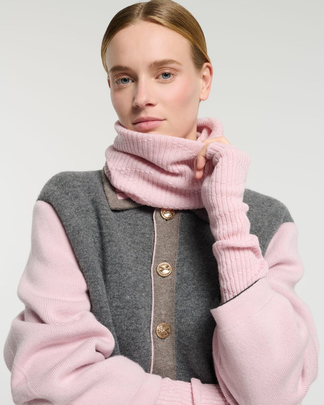 Barrie Pink Long Cashmere Fingerless Gloves