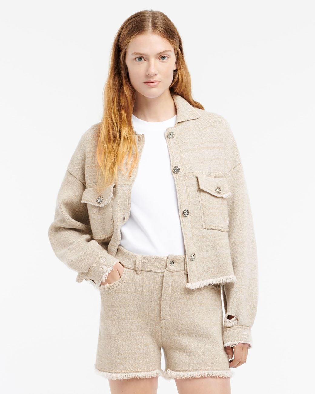 Barrie Natural Denim Fringed Cashmere And Cotton Jacket