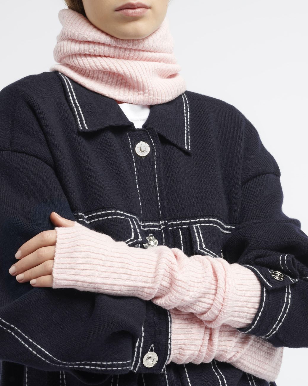 Barrie Pink Long Cashmere Fingerless Gloves