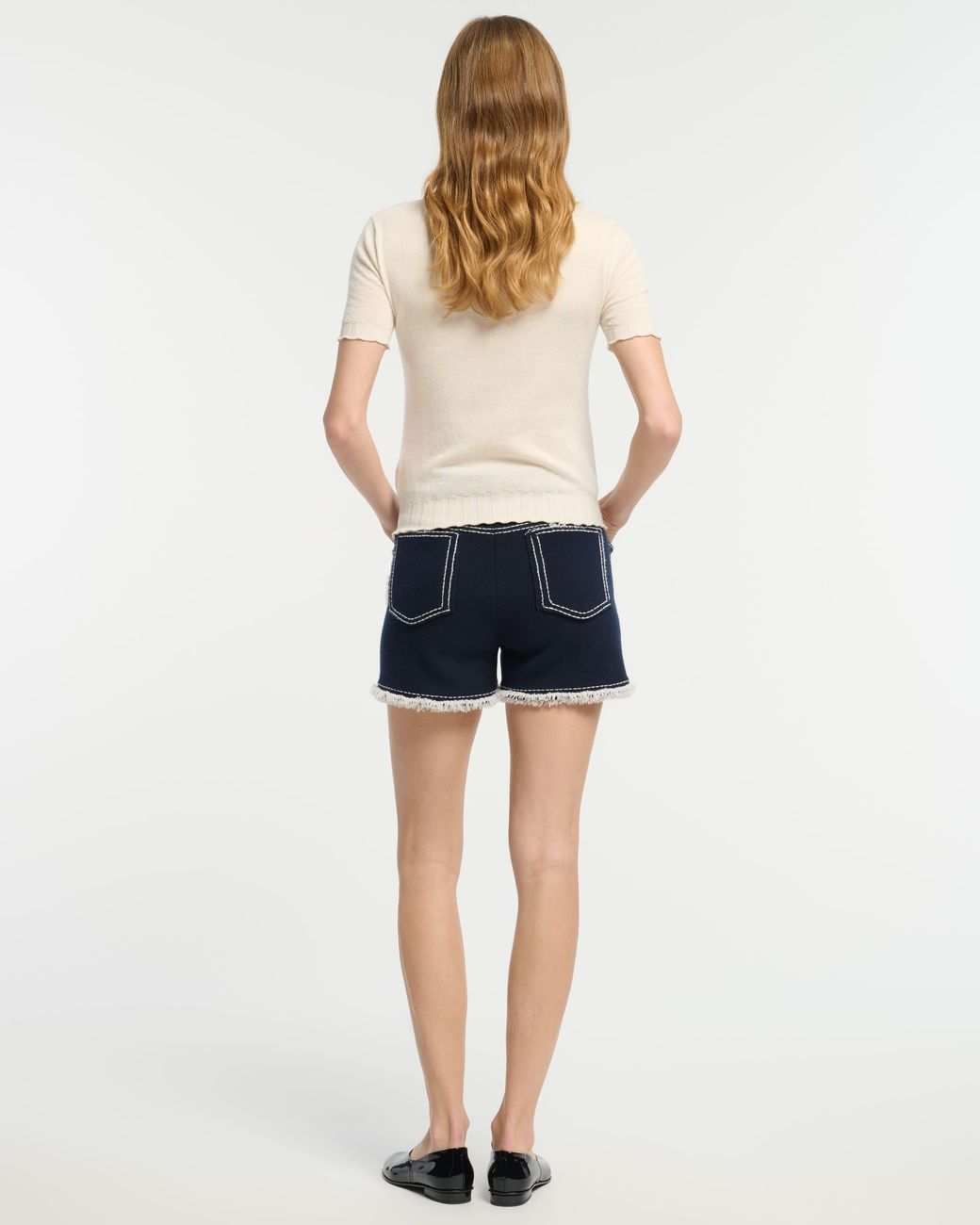 Barrie White Lightweight Cashmere And Cotton Top With Ribbed Detailing