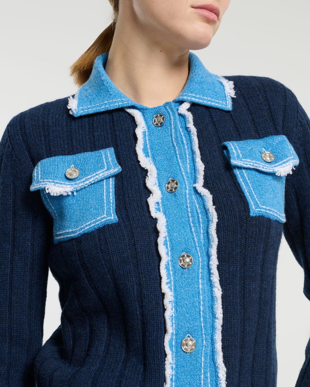 Barrie Blue Denim Jacket In Ribbed Knit