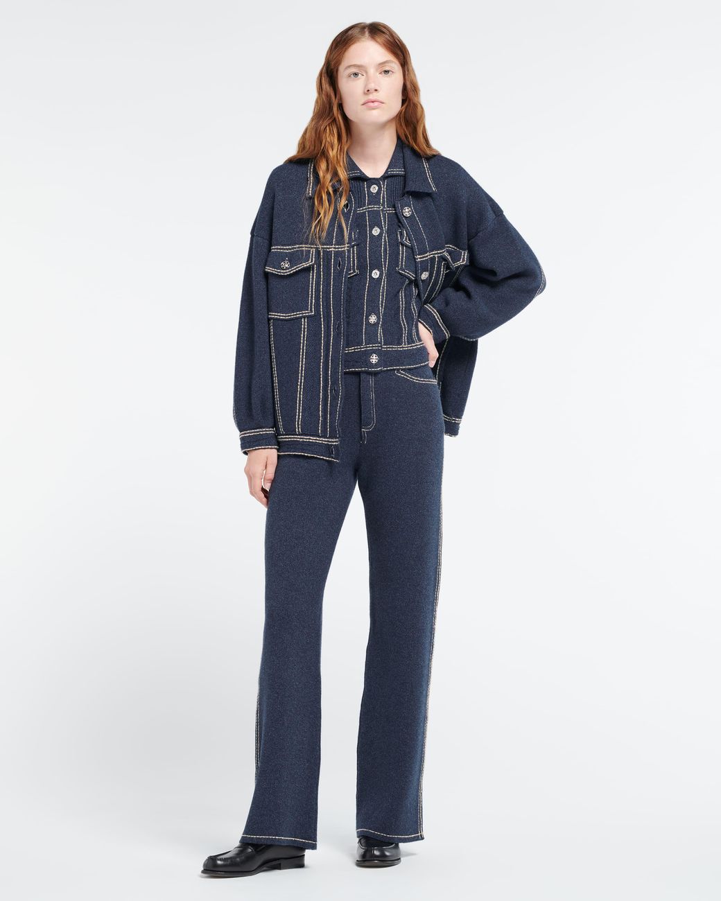 Barrie Blue Denim Oversized Cashmere And Cotton Jacket