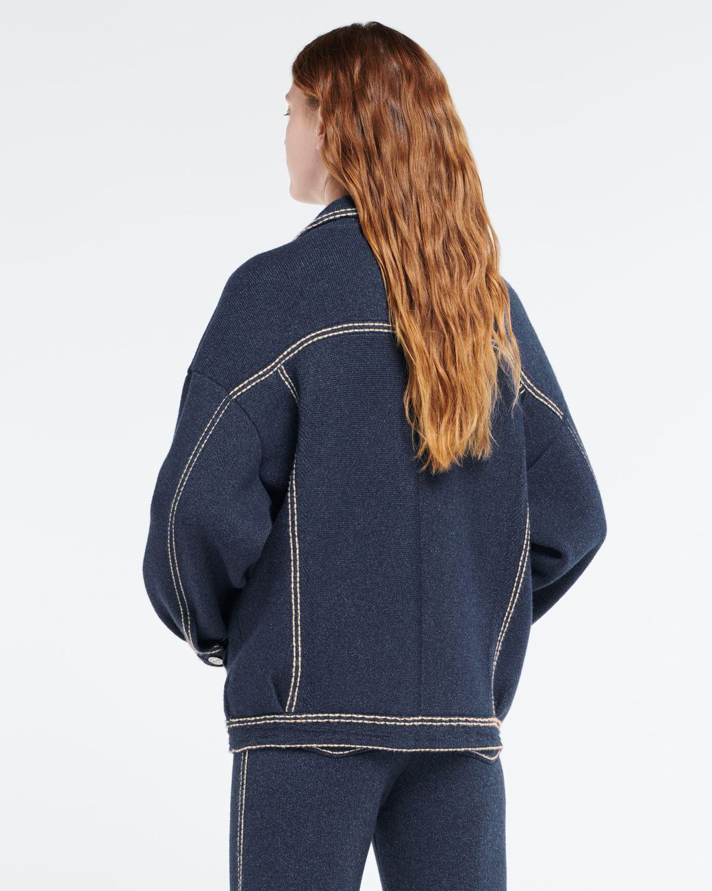 Barrie Blue Denim Oversized Cashmere And Cotton Jacket