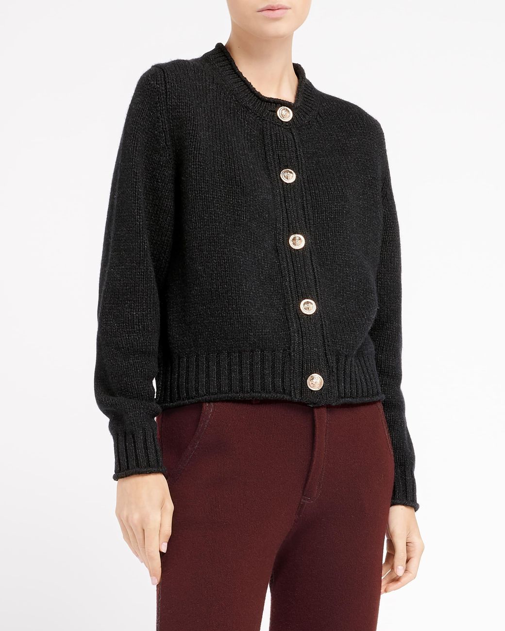 Barrie Black Chunky Cashmere Cardigan With Buttons
