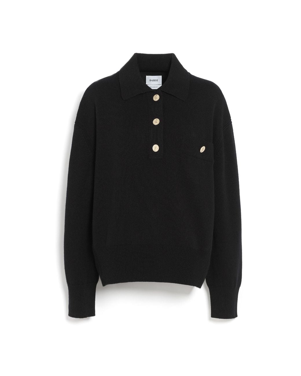 Barrie Black Cashmere Polo Collar Jumper