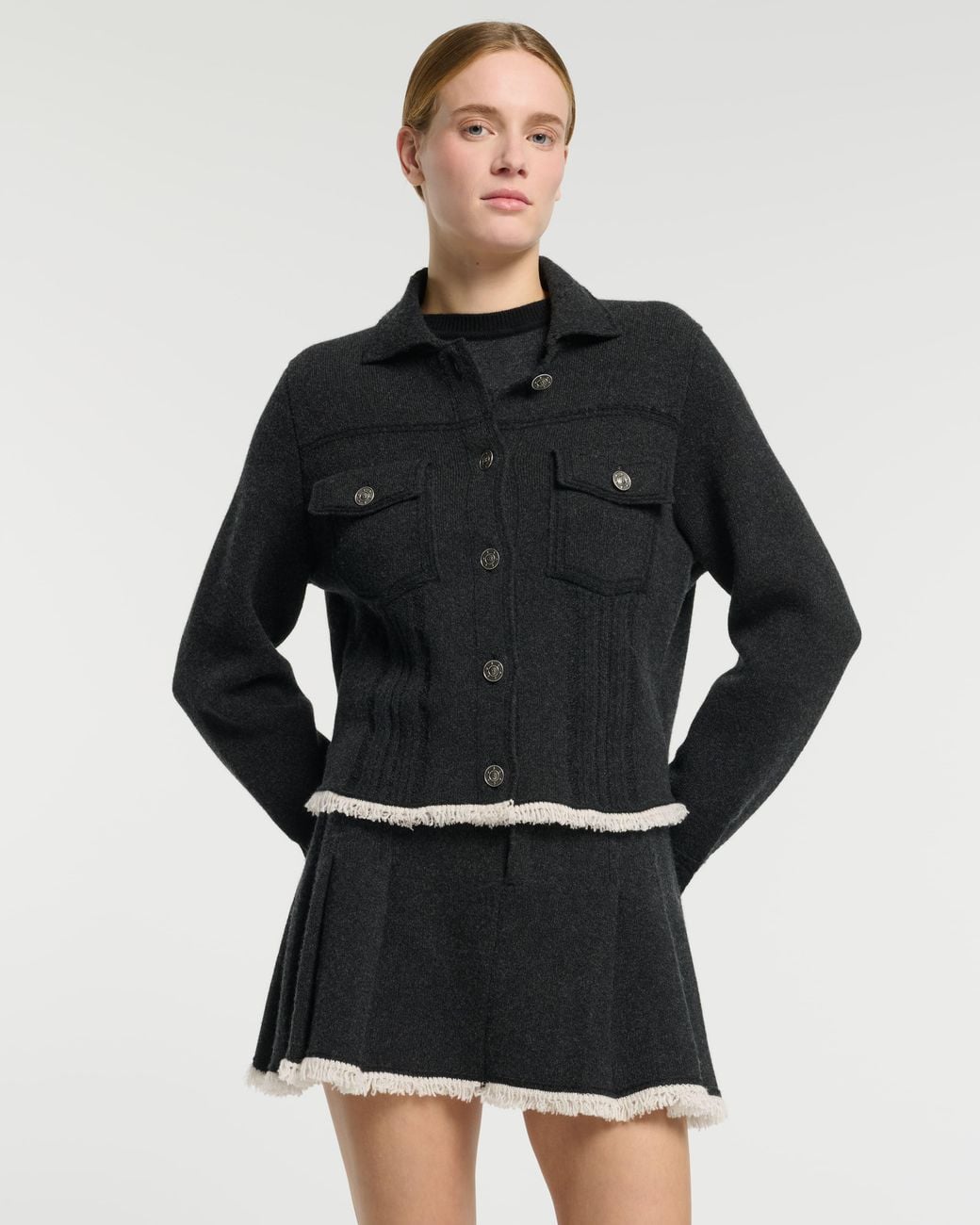 Barrie Black Denim Jacket With Pleated Back In Cashmere And Cotton