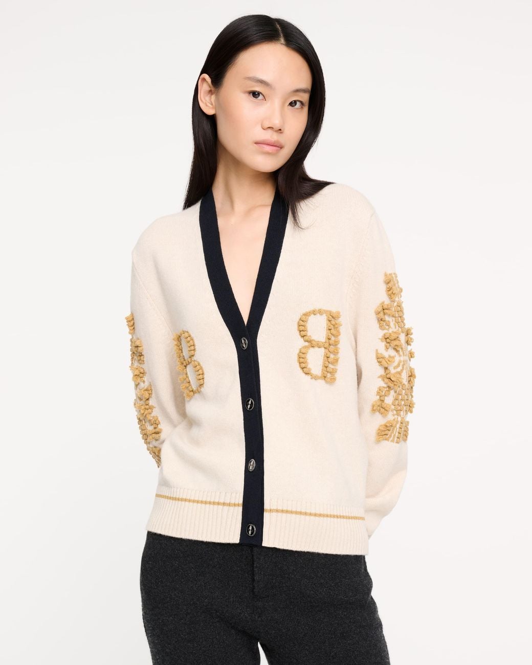 Barrie Natural Cashmere B Logo V-Neck Cardigan
