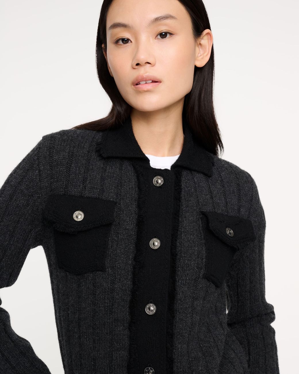 Barrie Black Denim Jacket In Ribbed Knit