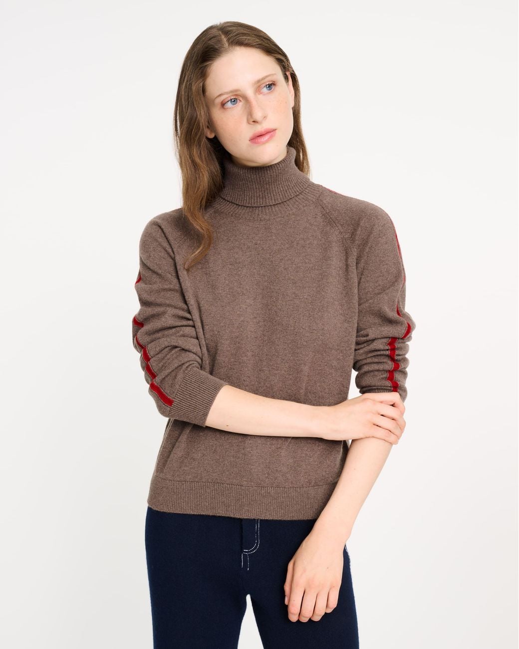 Barrie Brown Cashmere Roll-Neck Sweater With Graphic Line