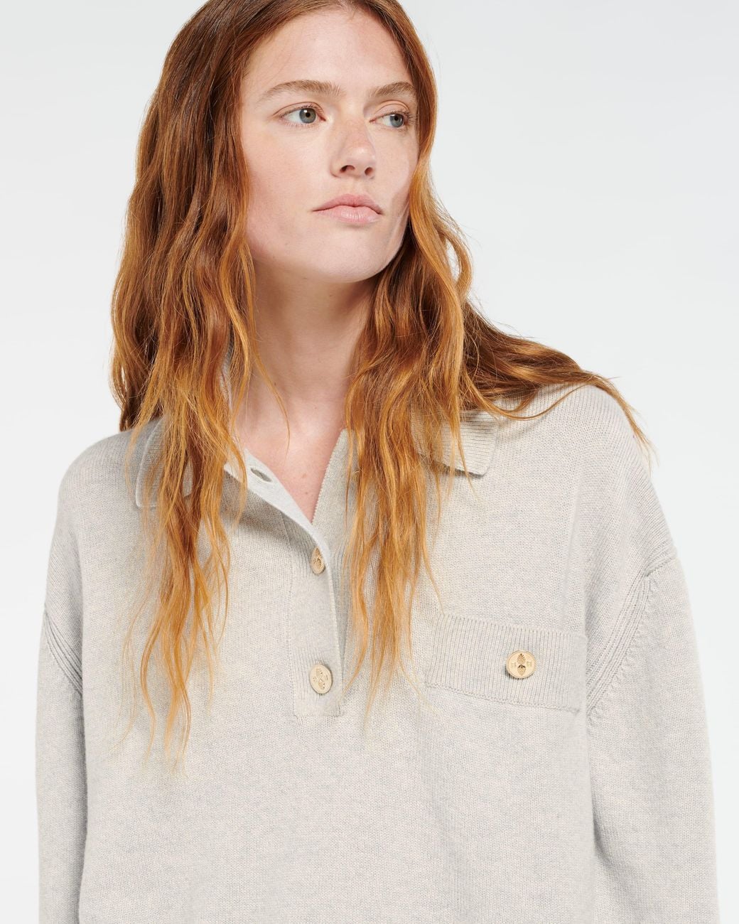 Barrie White Cashmere Polo Collar Jumper
