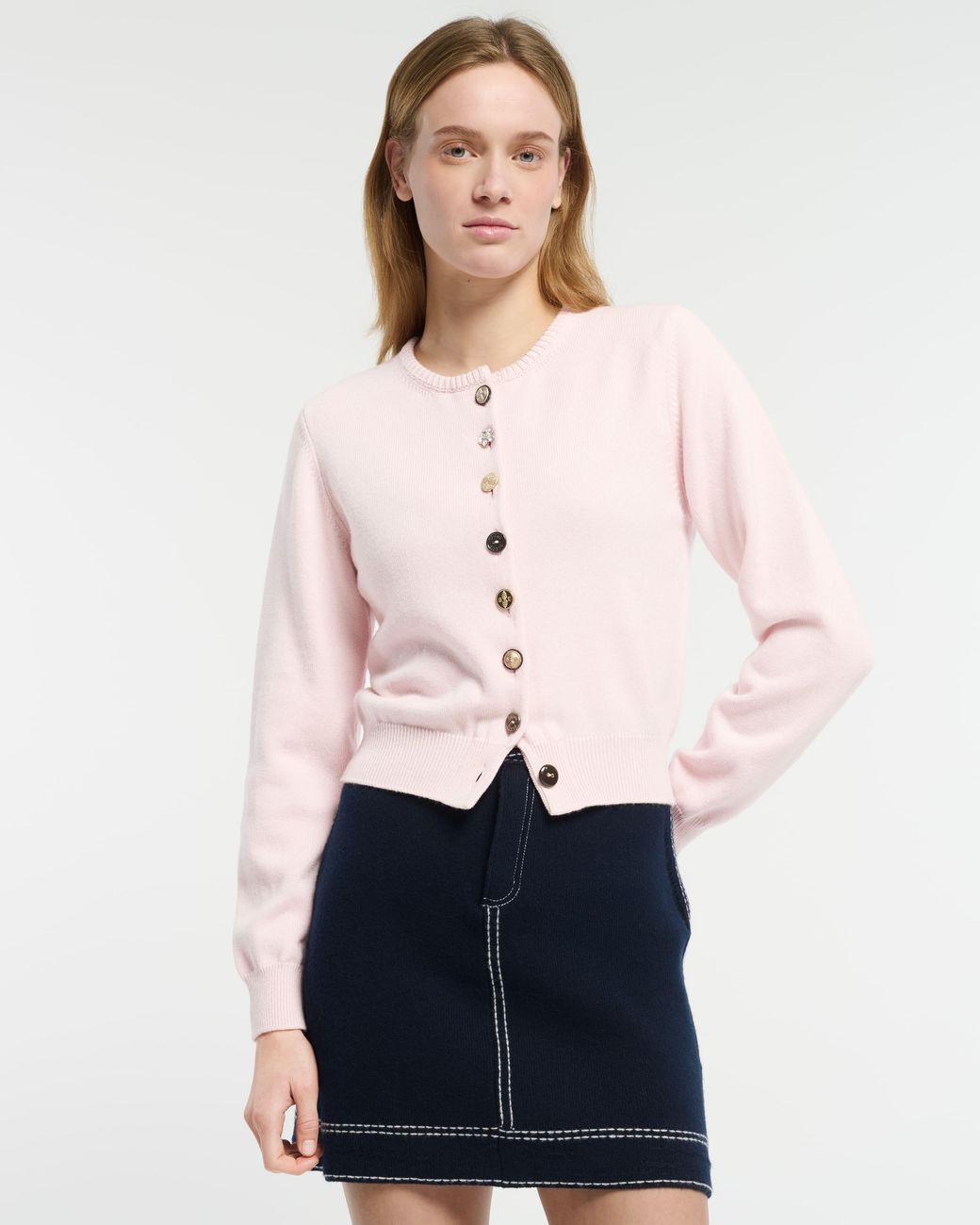 Barrie Pink Cotton And Cashmere Cardigan With Jewelled Buttons