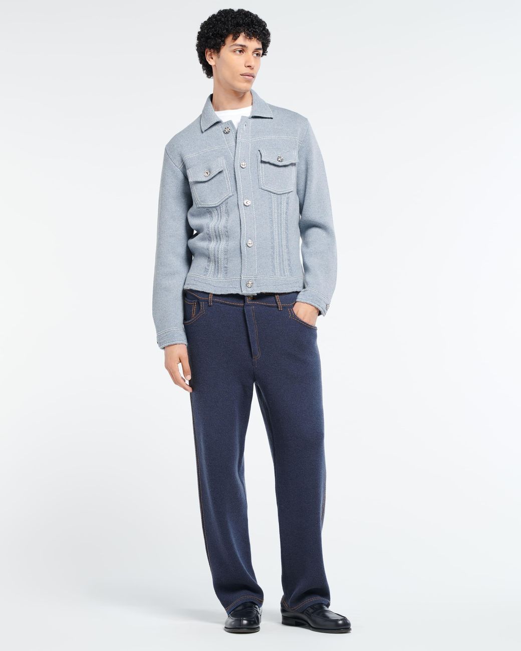 Barrie Blue Denim Fitted Cashmere And Cotton Jacket for men
