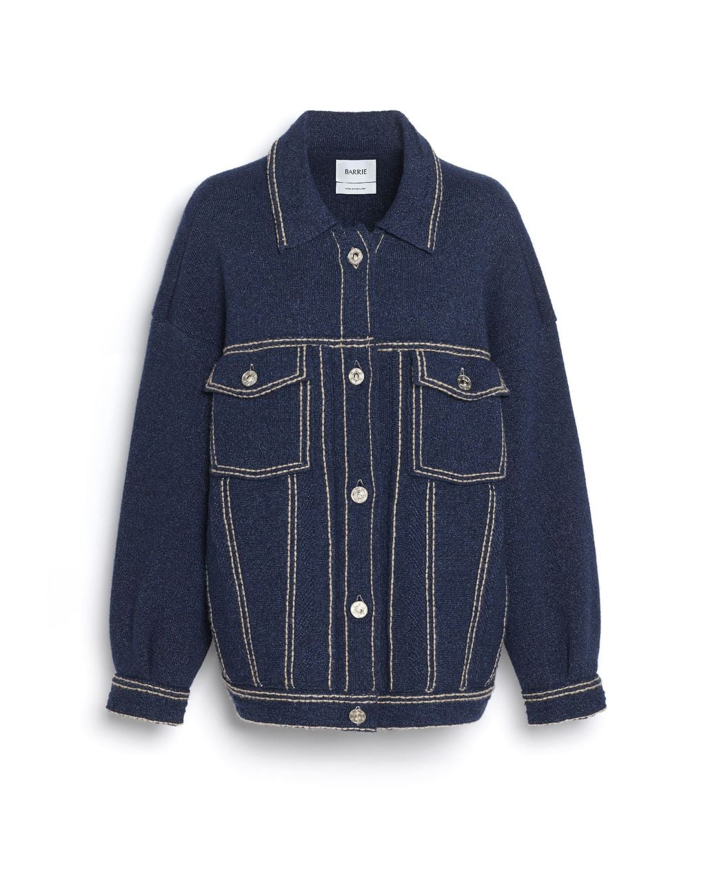 Barrie Blue Denim Oversized Cashmere And Cotton Jacket