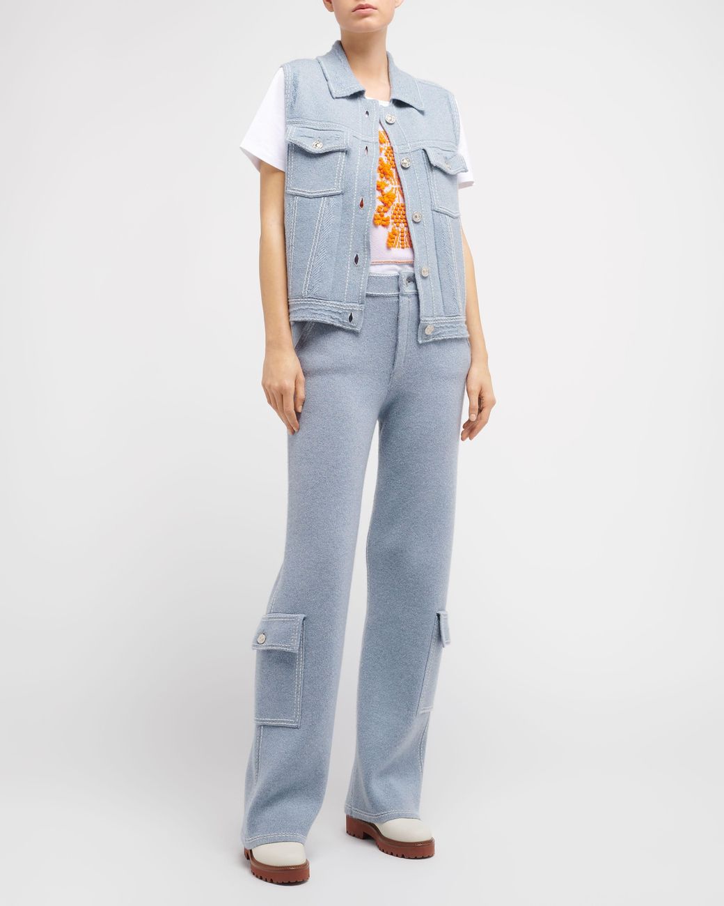 Barrie Blue Oversized Sleeveless Denim Jacket In Cashmere And Cotton