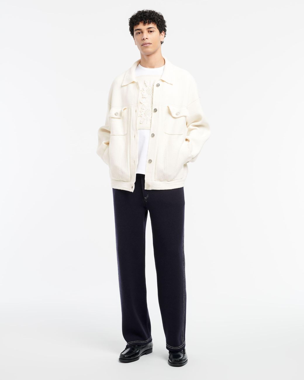 Barrie White Denim Oversized Cashmere And Cotton Jacket for men