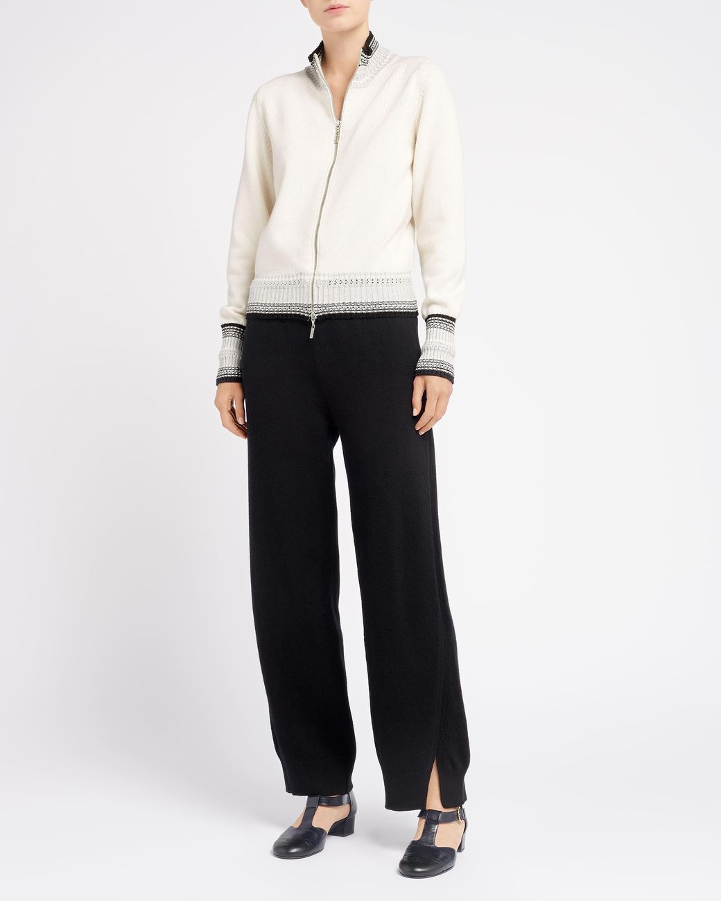 Barrie White Mottled Cashmere Zip-Up Cardigan
