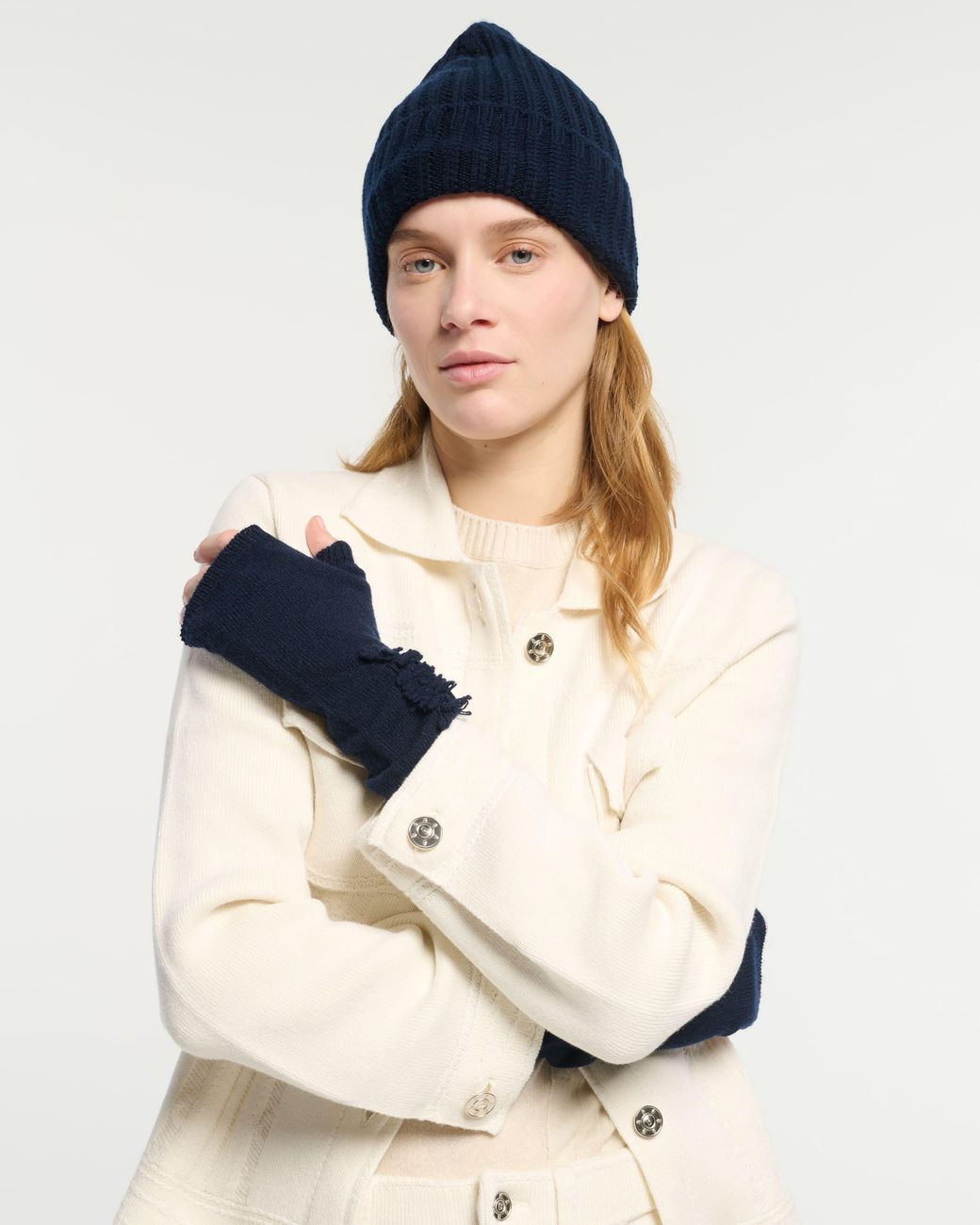 Barrie Blue Cashmere Fingerless Gloves