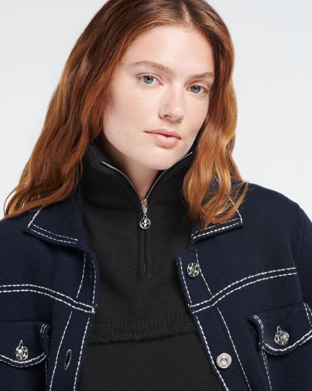 Barrie Black Shearling Collar In Cashmere And Alpaca