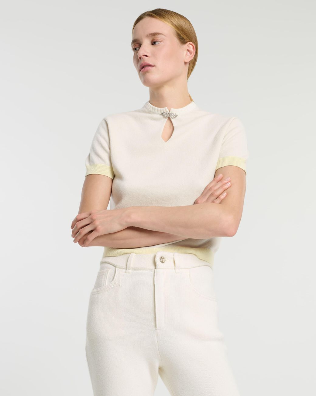 Barrie White Cashmere Top With Jewelled Details