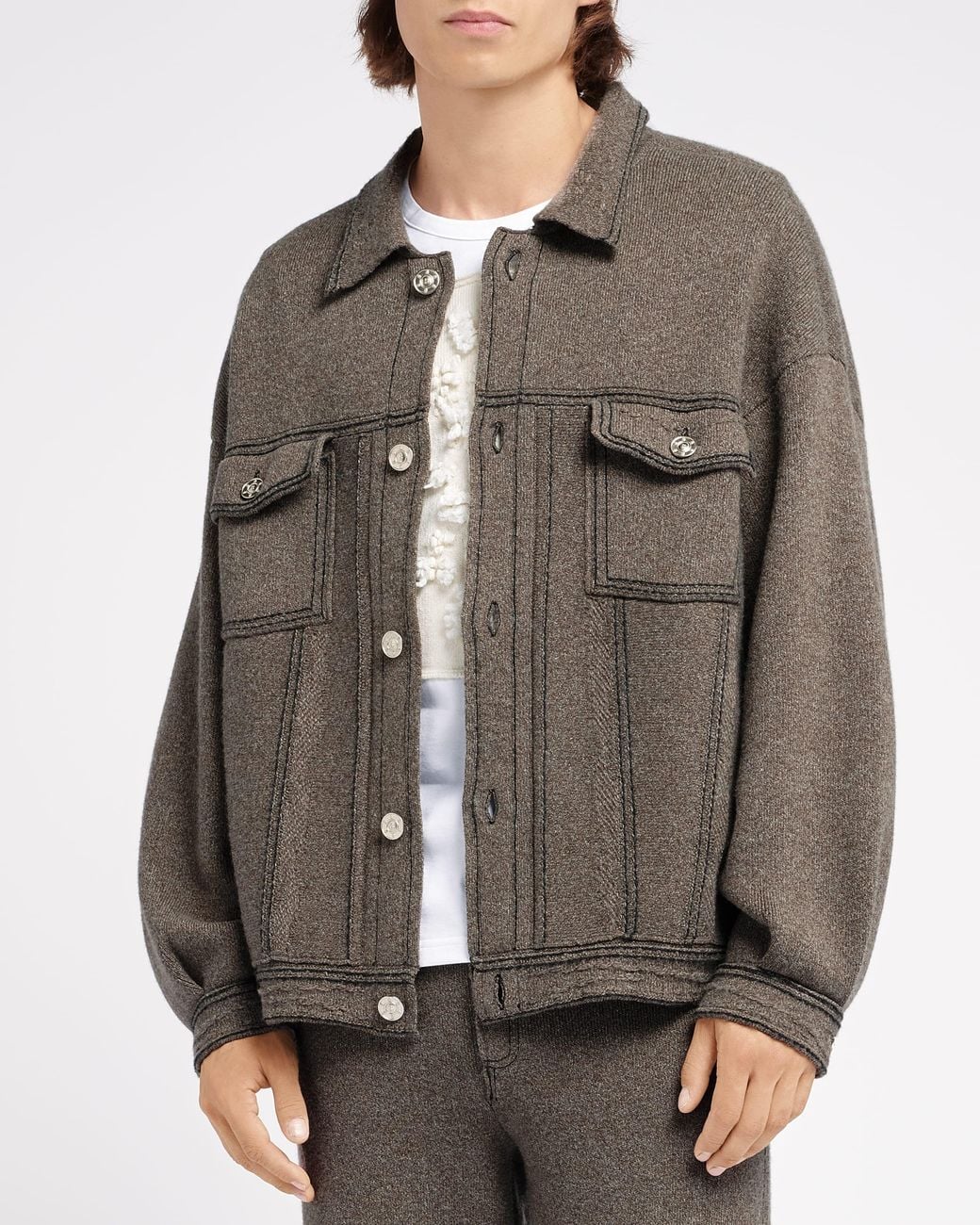 Barrie Gray Denim Oversized Cashmere And Cotton Jacket